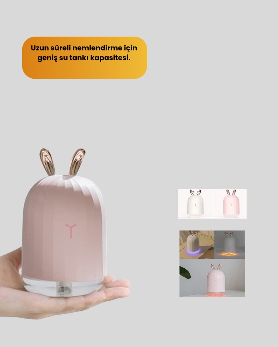 Tavşan Kulak Tasarımlı 200 ml USB Aroma Difüzör ve Hava Nemlendirici