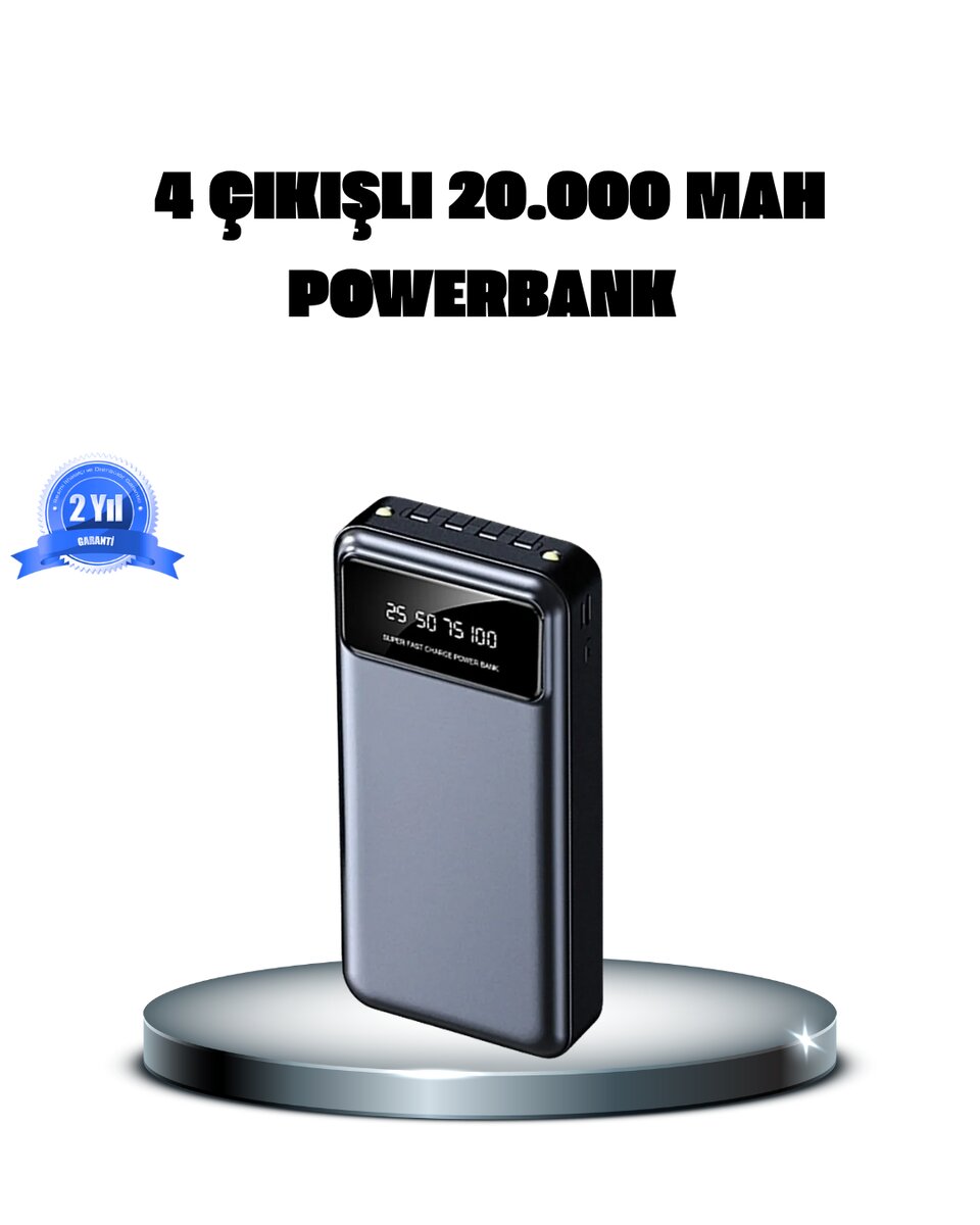 Powerbank 20000 mAh 4 Çıkışlı Hızlı Şarjlı ve LED Göstergeli Powerbank 20000 mAh 4 Çıkışlı Hızlı Şarjlı ve LED Göstergeli