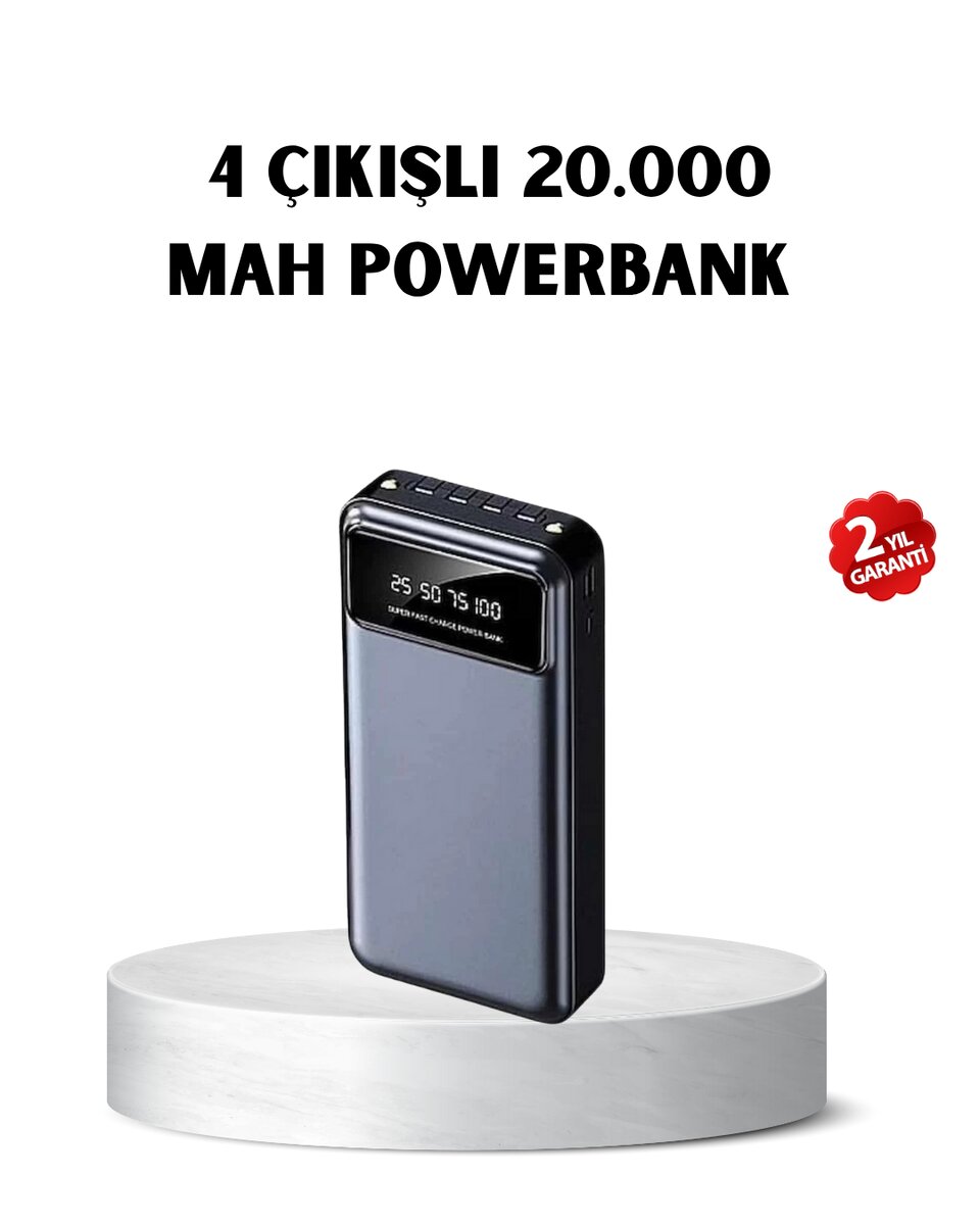 Powerbank 20000 mAh Hızlı Şarjlı LED Fenerli ve 4 Portlu Powerbank 20000 mAh Hızlı Şarjlı LED Fenerli ve 4 Portlu