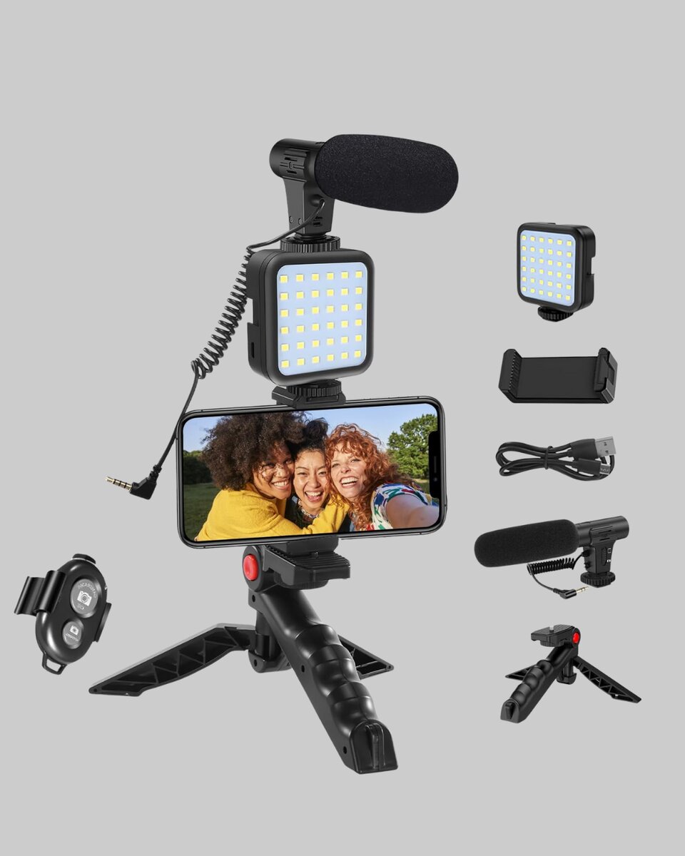 Profesyonel Vlog Çekim Kiti LED Işıklı Tripod Mikrofonlu Telefon Seti Profesyonel Vlog Çekim Kiti LED Işıklı Tripod Mikrofonlu Telefon Seti
