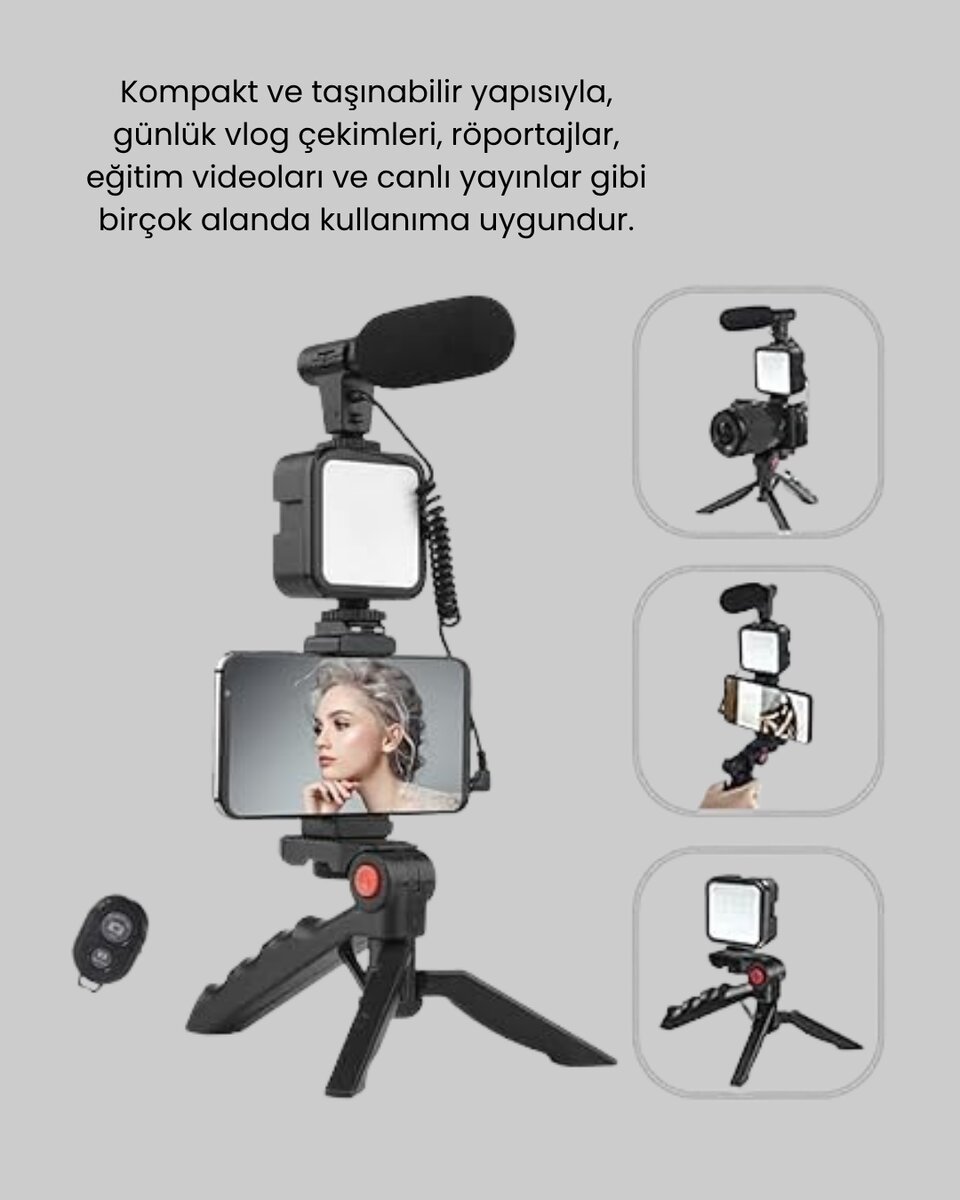 Video Çekim Kiti Tripod LED Işık Harici Mikrofon ve Bluetooth Kumanda Seti Video Çekim Kiti Tripod LED Işık Harici Mikrofon ve Bluetooth Kumanda Seti