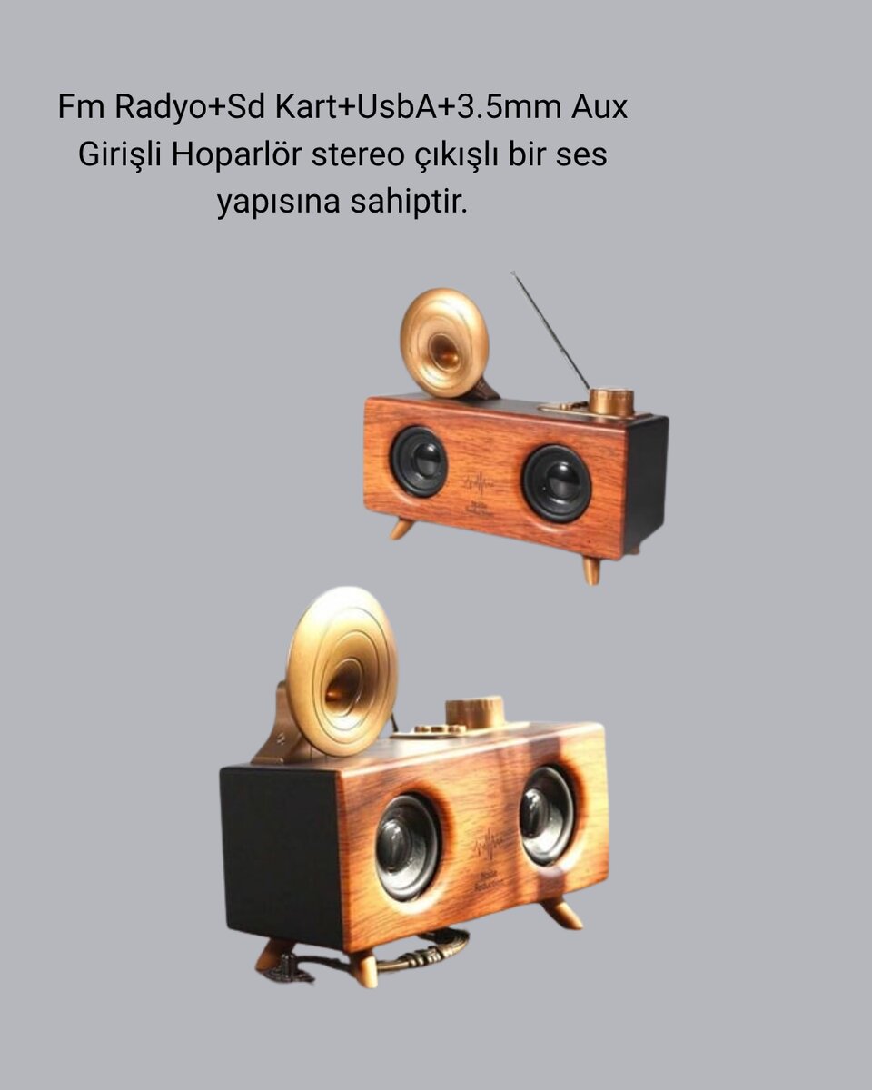 Retro Gramafon Bluetooth Hoparlör Çift Stereo Sesli FM Radyo Destekli Retro Gramafon Bluetooth Hoparlör Çift Stereo Sesli FM Radyo Destekli