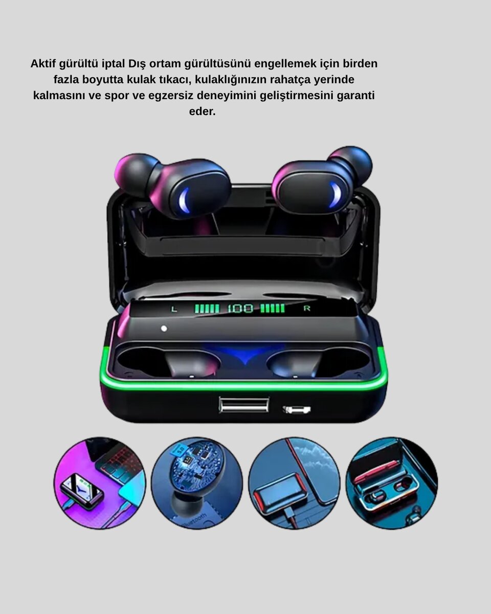 Kablosuz Oyuncu Kulaklığı Powerbank Şarj Kutulu RGB 5.1