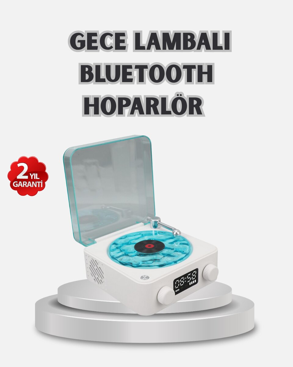 3-ü-1 Gece Işığı Bluetooth Hoparlör Dijital Saat Vintage Plak Çalar Tasarımlı 3-ü-1 Gece Işığı Bluetooth Hoparlör Dijital Saat Vintage Plak Çalar Tasarımlı
