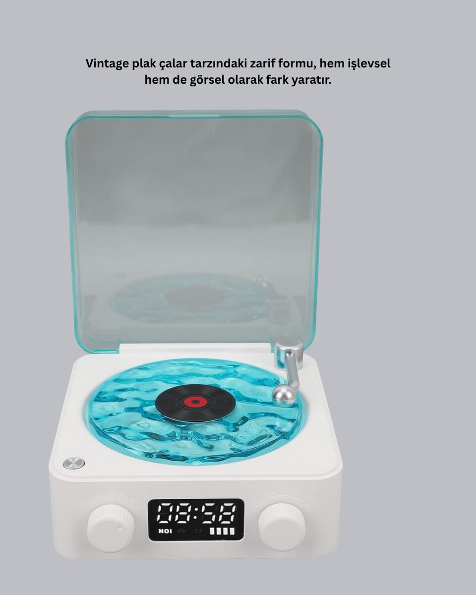 3-ü-1 Gece Işığı Bluetooth Hoparlör Dijital Saat Vintage Plak Çalar Tasarımlı 3-ü-1 Gece Işığı Bluetooth Hoparlör Dijital Saat Vintage Plak Çalar Tasarımlı