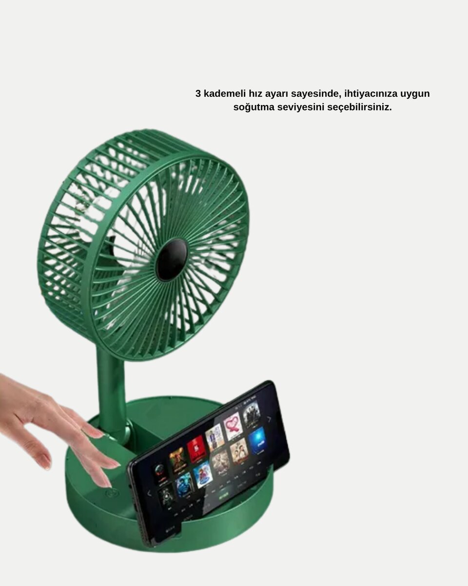 Katlanabilir Şarjlı Mini Fan 3 Kademeli Hız Ayarlı Taşınabilir