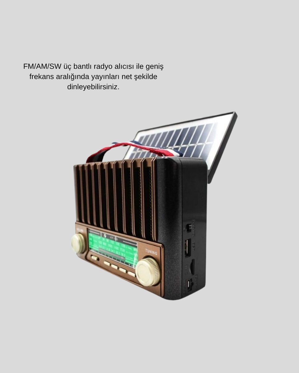 Güneş Enerjili Taşınabilir Hoparlör KTF-1428 Bluetooth Radyo USB SD Kart Destekli