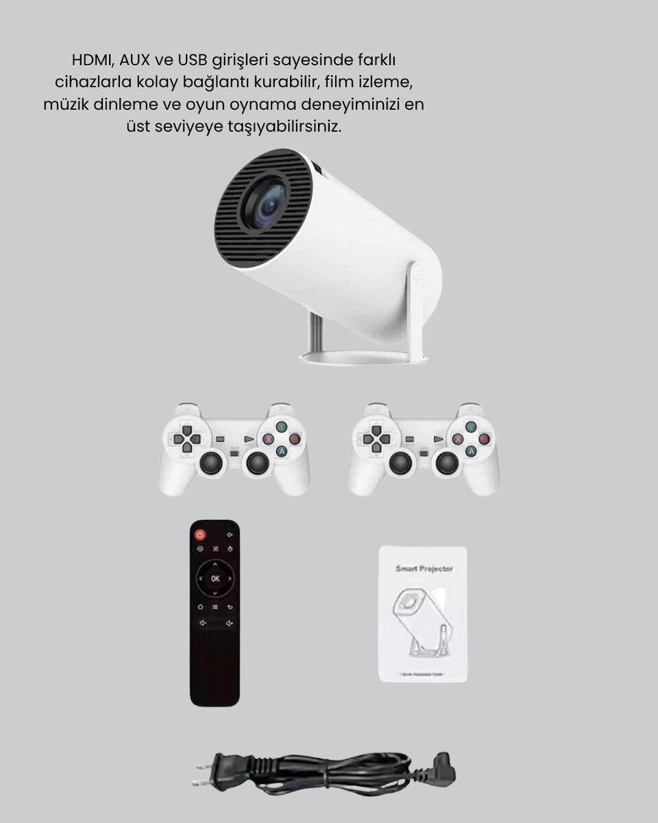 Projeksiyon Cihazı 4K Destekli Kablosuz Bağlantılı Bluetooth 5.0 Projeksiyon Cihazı 4K Destekli Kablosuz Bağlantılı Bluetooth 5.0