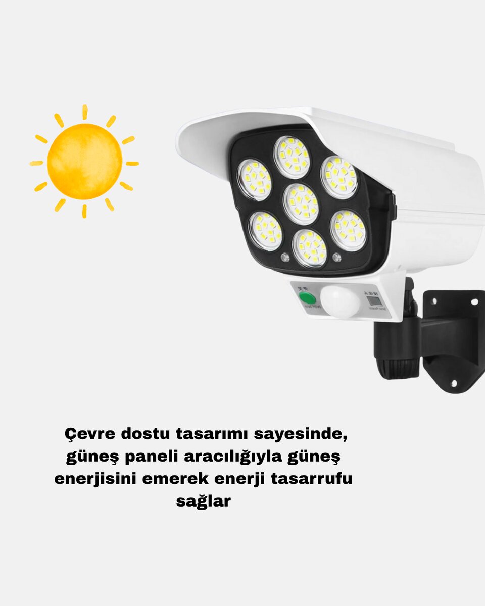 Güneş Paneliyle Şarj Olan Hareket Sensörlü Dış Mekan Güvenlik Lambası Ayarlanabilir