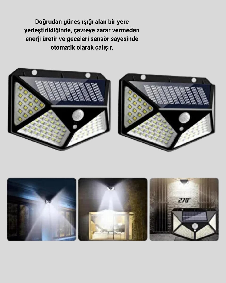Güneş Enerjili Aydınlatma 100 LED Sensörlü Solar Dış Mekan Lamba Güneş Enerjili Aydınlatma 100 LED Sensörlü Solar Dış Mekan Lamba