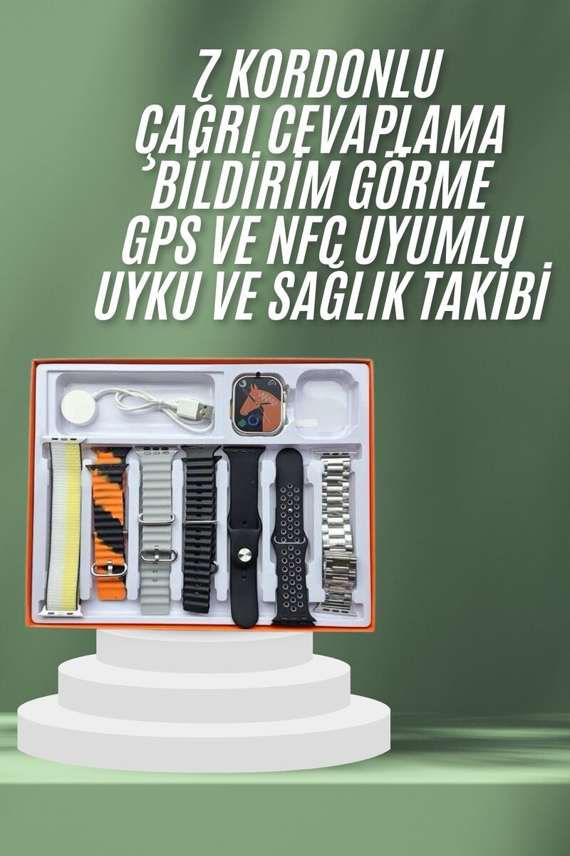 2.05 İnç IPS Ekranlı Akıllı Saat Sağlık Takip ve Spor Modları 7 Kordonlu 2.05 İnç IPS Ekranlı Akıllı Saat Sağlık Takip ve Spor Modları 7 Kordonlu