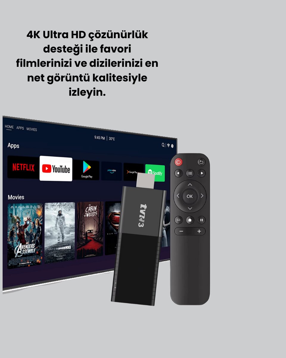 Android TV Stick 4K Ultra HD Görüntü Destekli Android TV Stick 4K Ultra HD Görüntü Destekli