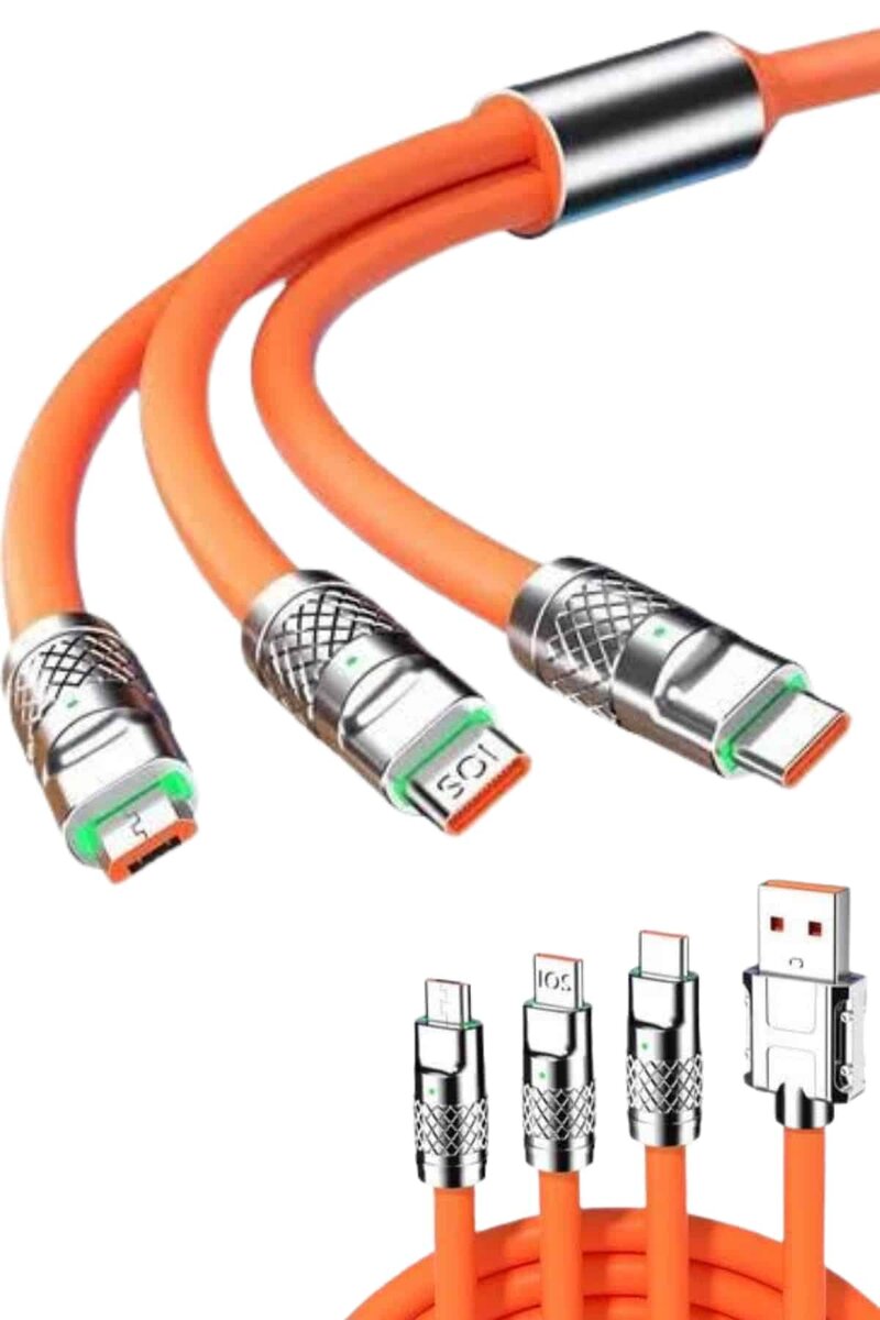 120W 3 İn 1 Uyumlu Silikon Şarj Kablosu Hızlı Şarj Kablosu 120W 3 İn 1 Uyumlu Silikon Şarj Kablosu Hızlı Şarj Kablosu