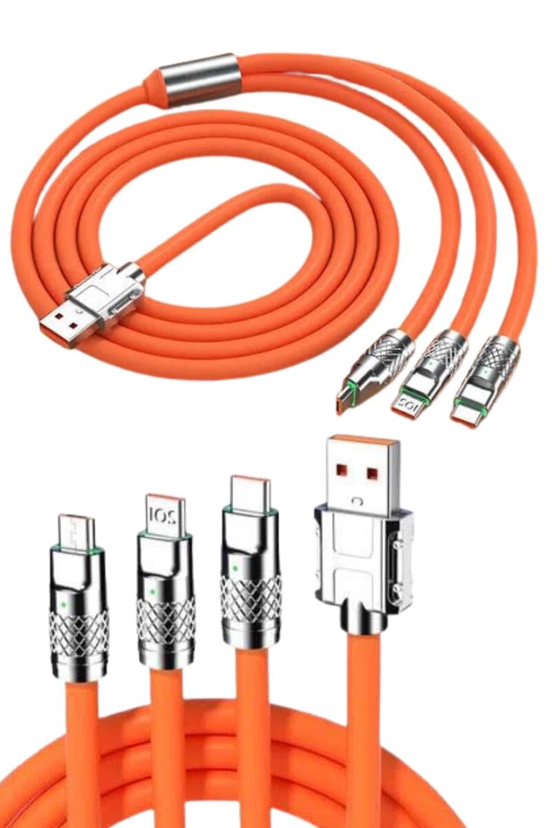 120W 3 İn 1 Uyumlu Silikon Şarj Kablosu Hızlı Şarj Kablosu 120W 3 İn 1 Uyumlu Silikon Şarj Kablosu Hızlı Şarj Kablosu