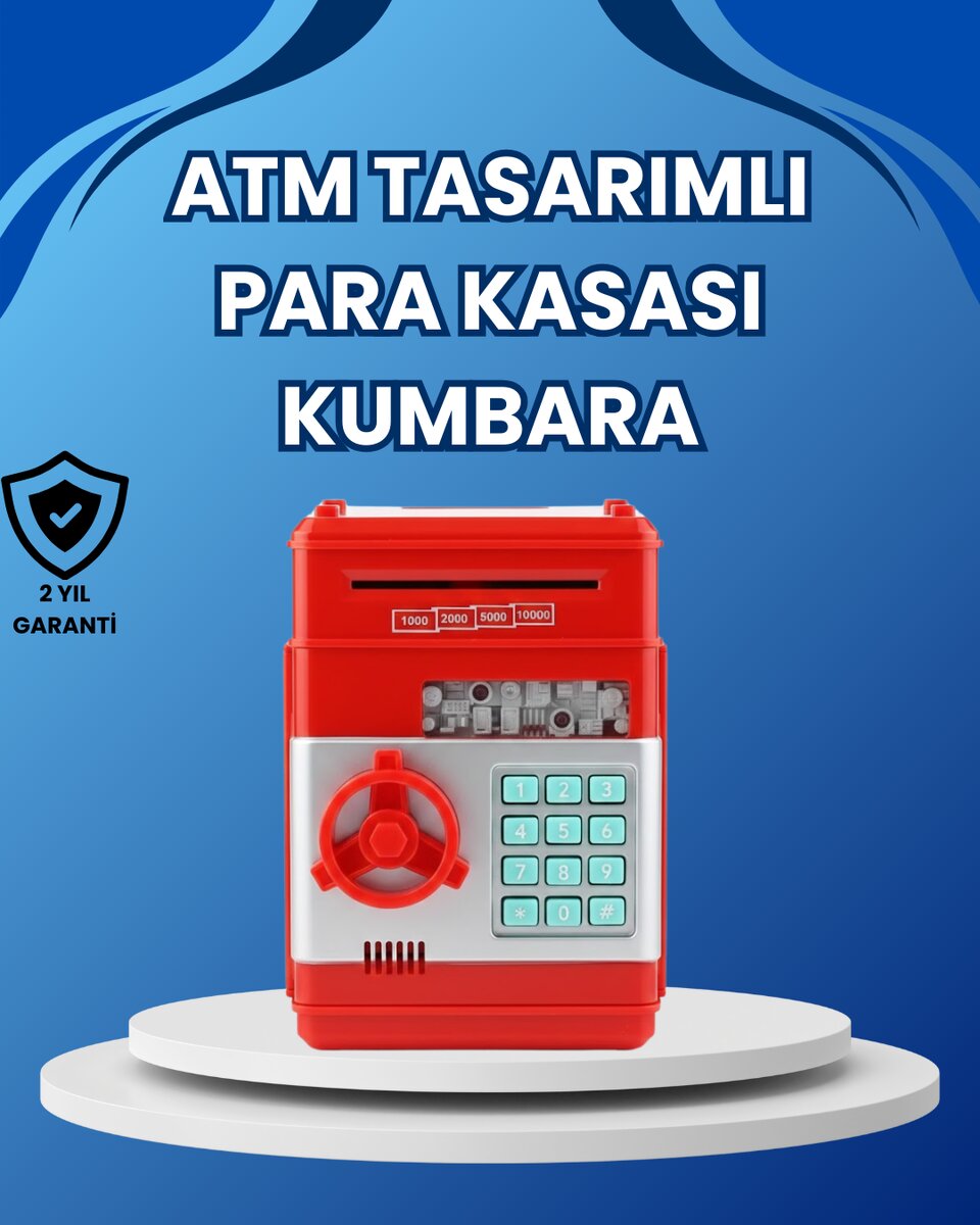 Kırmızı ATM Tasarımlı Şifreli Para Kasası Kumbara Kırmızı ATM Tasarımlı Şifreli Para Kasası Kumbara