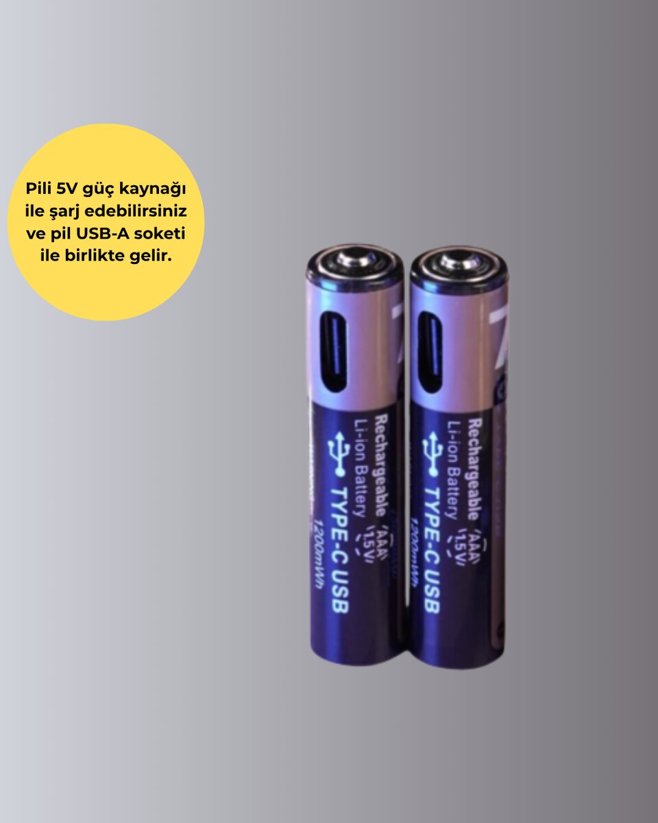 USB Type-C Şarjlı AAA Lityum Pil 1000+ Şarj Döngüsü ile Uzun Ömür
