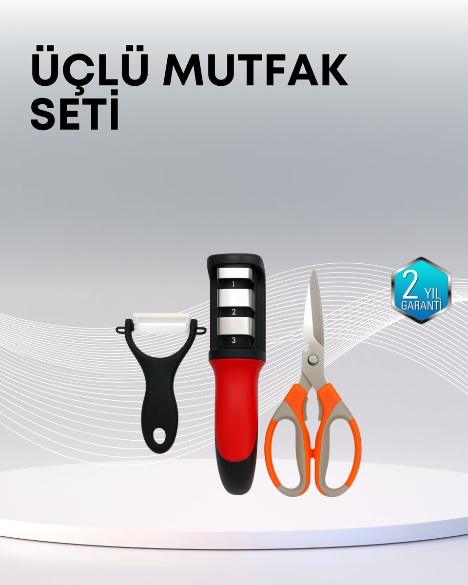 Çok Fonksiyonlu Mutfak Makas Seti – 3 Makas, Bileyici ve Soyacak Dahil