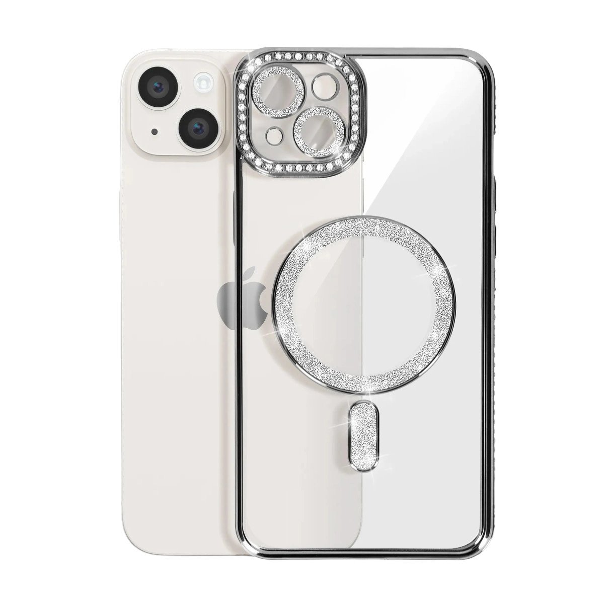 İphone 14 Kılıf Joke Simli Magneticsafe Kılıf - Gümüş