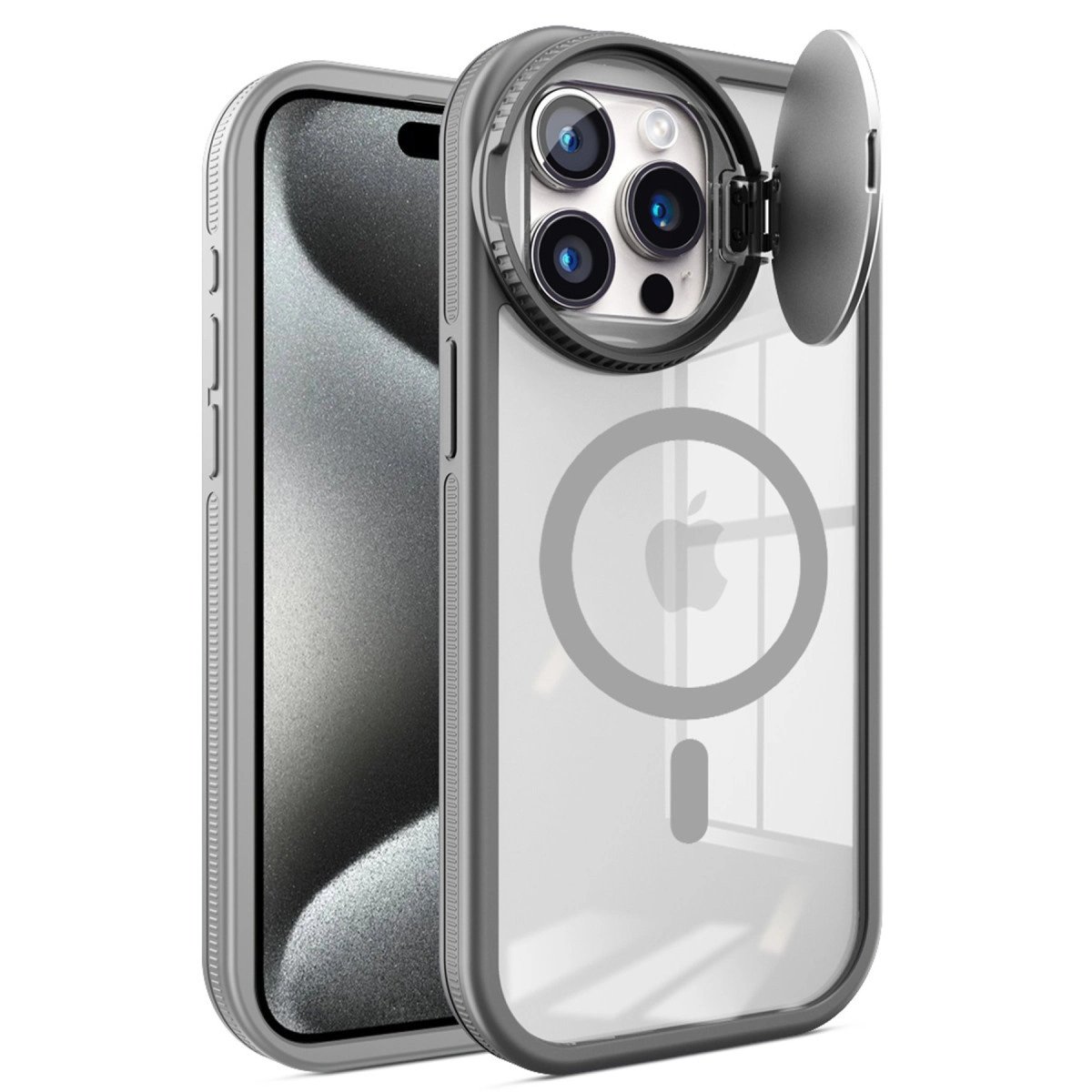 İphone 15 Pro Kılıf Teleskop Lens Magsafe Silikon Kapak - Titan Gri