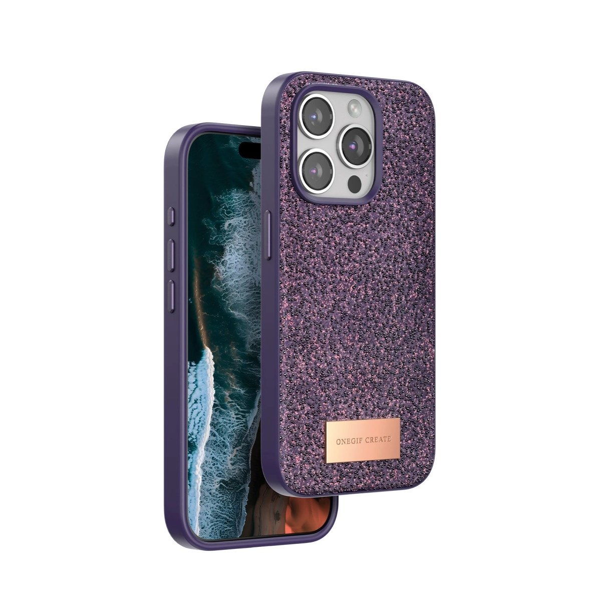 Onegif İphone 14 Pro Bright Simli Kapak - Derin Mor Onegif İphone 14 Pro Bright Simli Kapak - Derin Mor