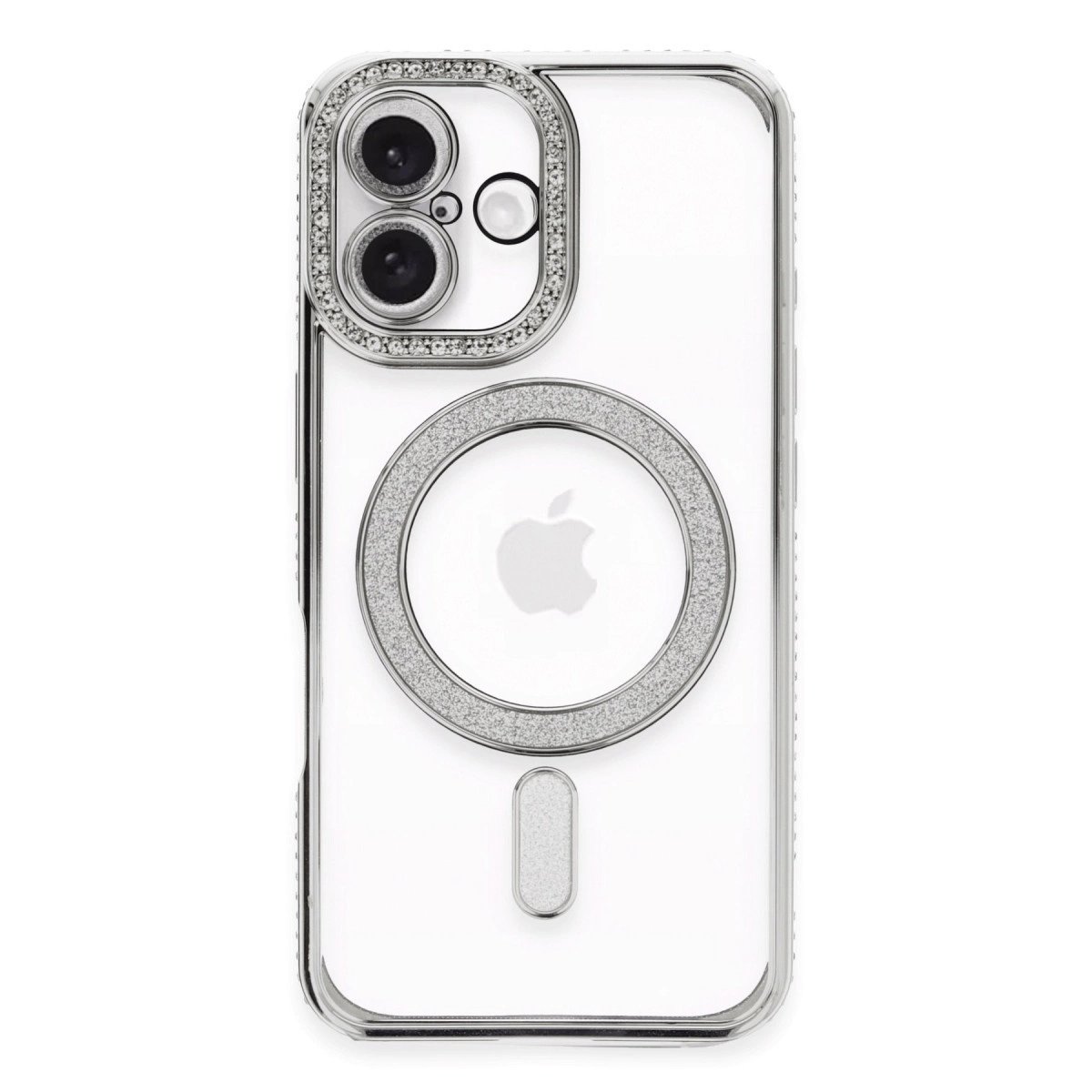 İphone 16 Plus Kılıf Joke Simli Magneticsafe Kılıf - Gümüş