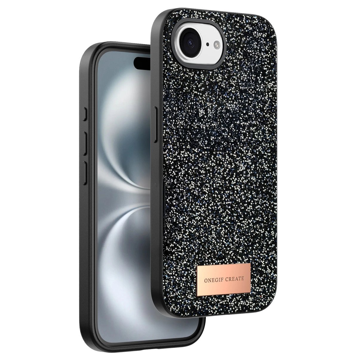 Onegif Apple İphone 16e Bright Simli Kapak - Siyah Onegif Apple İphone 16e Bright Simli Kapak - Siyah