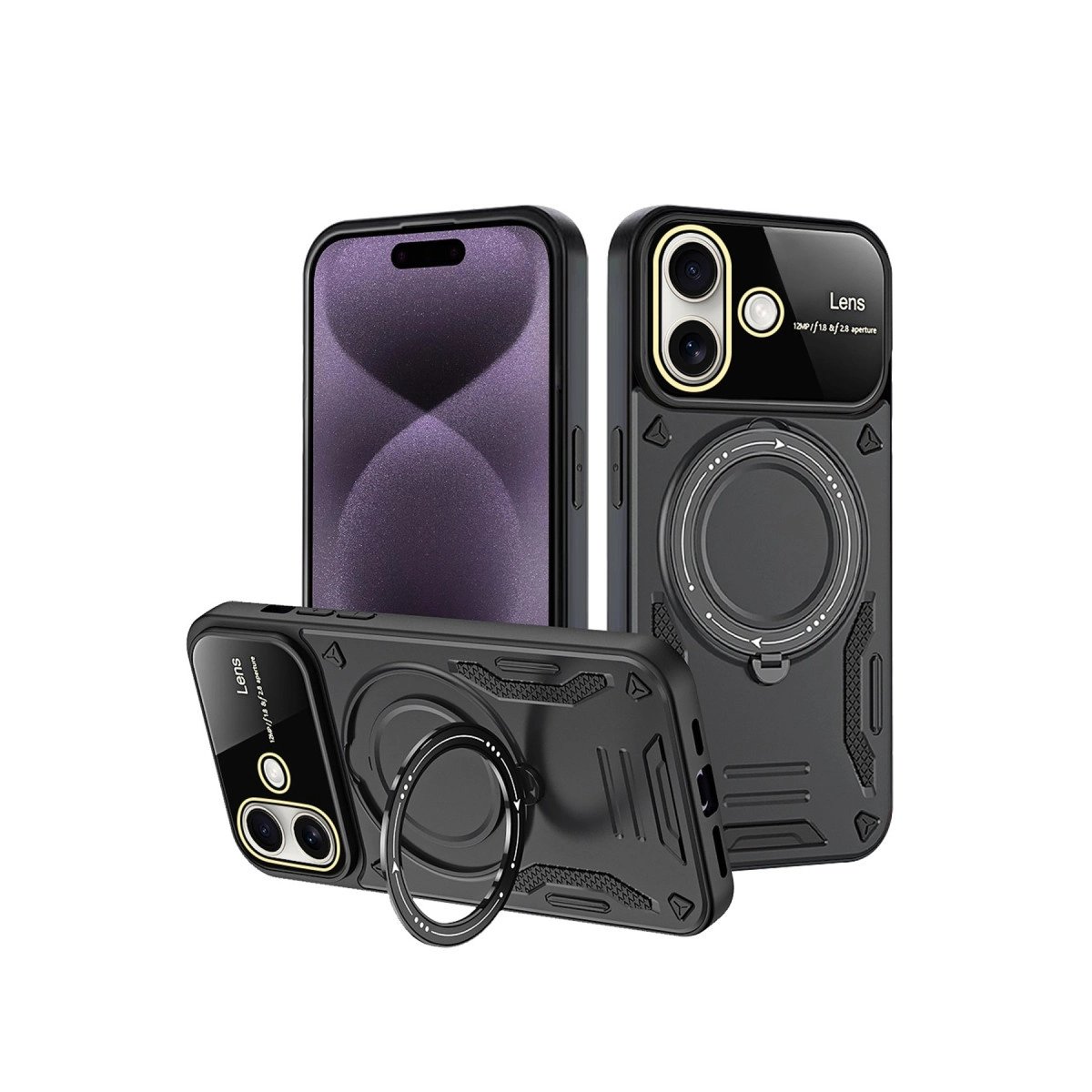 İphone 16 Kılıf Joy Lens Standlı Kapak - Siyah İphone 16 Kılıf Joy Lens Standlı Kapak - Siyah
