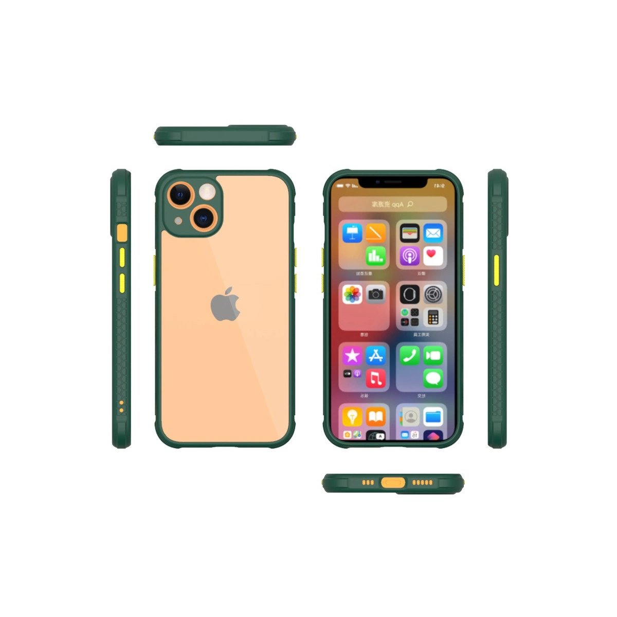 İphone 13 Mini Kılıf Miami Şeffaf Silikon - Koyu Yeşil İphone 13 Mini Kılıf Miami Şeffaf Silikon - Koyu Yeşil