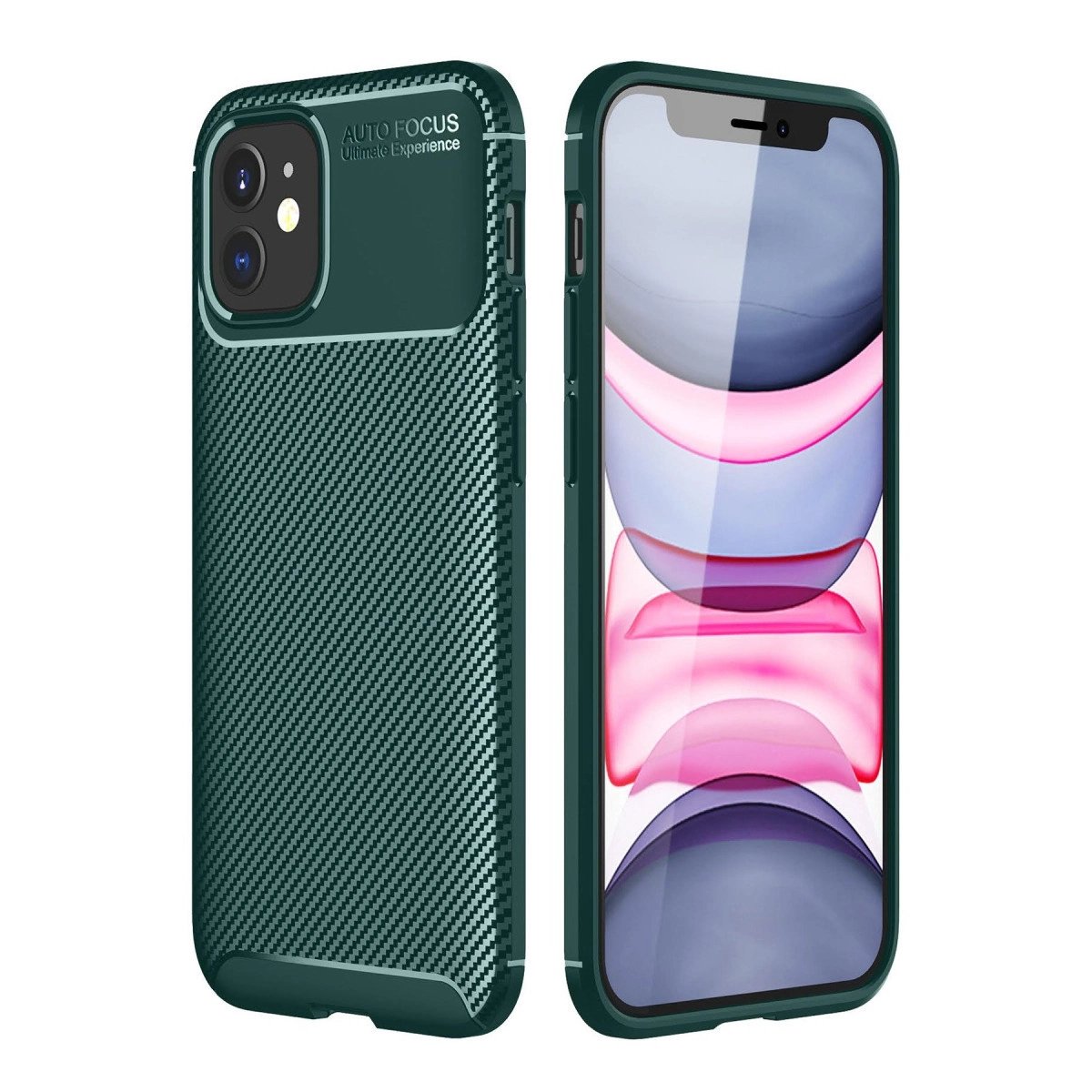 İphone 12 Mini Kılıf Auto Focus Karbon Kapak - Yeşil İphone 12 Mini Kılıf Auto Focus Karbon Kapak - Yeşil