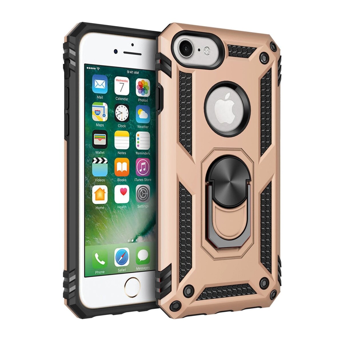 İphone 7 Kılıf Sofya Yüzüklü Silikon Kapak - Gold