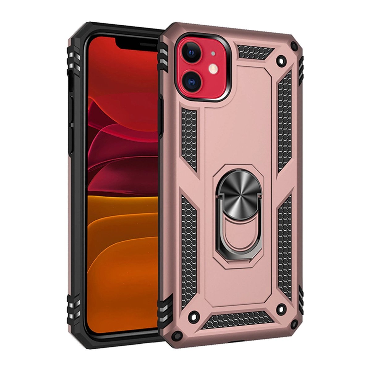 İphone 11 Kılıf Sofya Yüzüklü Silikon Kapak - Rose