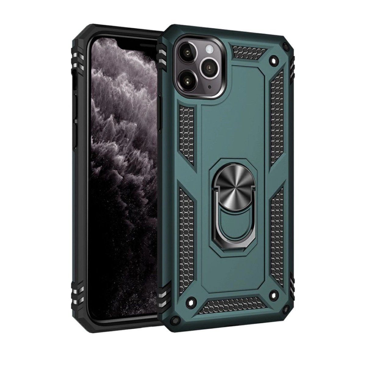 İphone 11 Pro Kılıf Sofya Yüzüklü Silikon Kapak - Yeşil