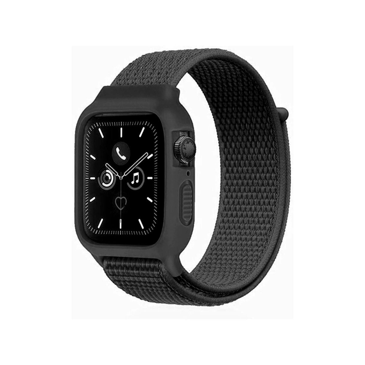 Apple Watch 38mm Hasırlı Cırtcırtlı Kasalı Kordon - Siyah