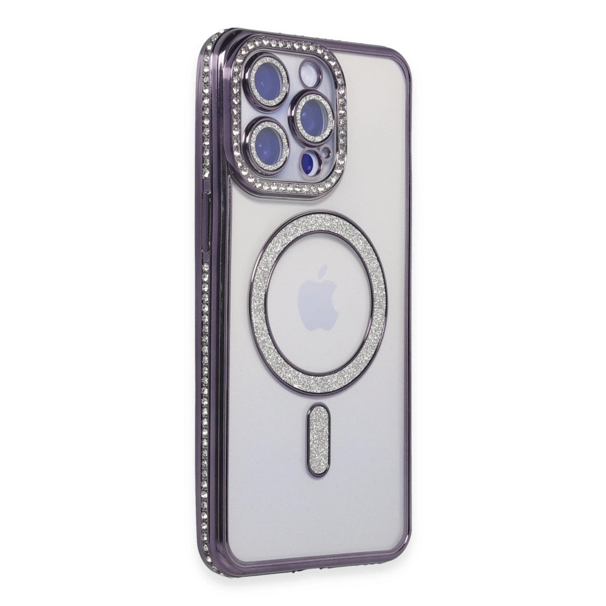 İphone 14 Pro Max Kılıf Joke Simli Magneticsafe Kılıf - Derin Mor