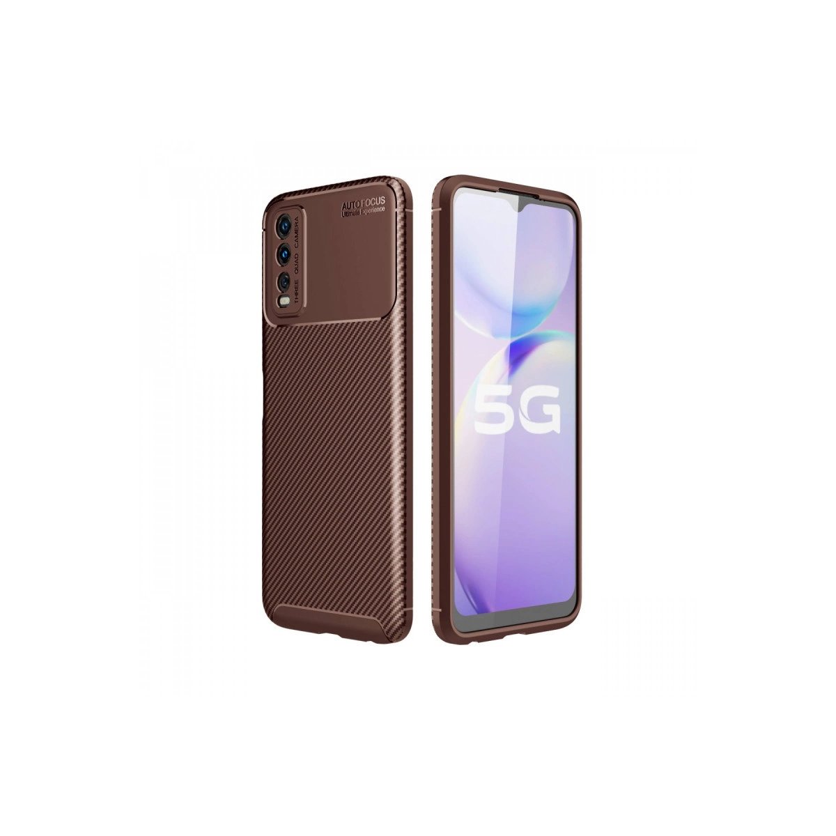 Vivo Y11s Kılıf Auto Focus Karbon Kapak - Kahverengi Vivo Y11s Kılıf Auto Focus Karbon Kapak - Kahverengi