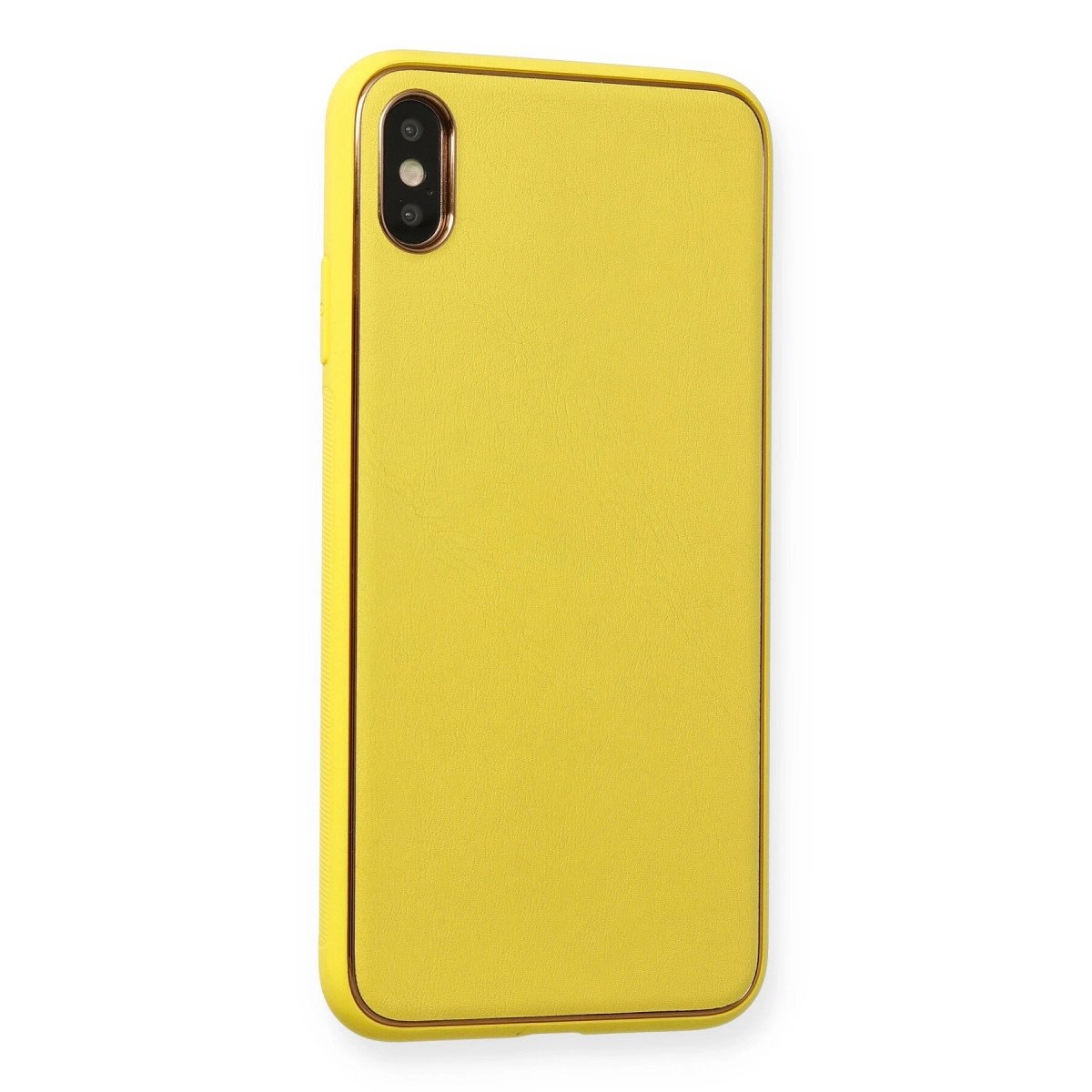 İphone Xs Max Kılıf Coco Deri Silikon Kapak - Sarı
