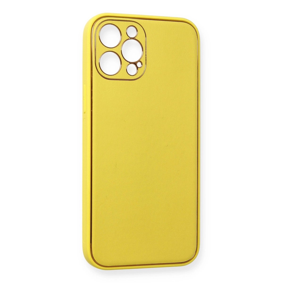 İphone 12 Pro Max Kılıf Coco Deri Silikon Kapak - Sarı İphone 12 Pro Max Kılıf Coco Deri Silikon Kapak - Sarı