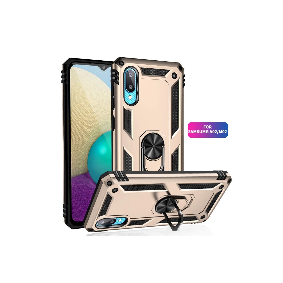 Samsung Galaxy A02 Kılıf Sofya Yüzüklü Silikon Kapak - Gold Samsung Galaxy A02 Kılıf Sofya Yüzüklü Silikon Kapak - Gold