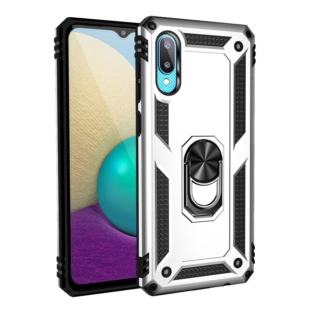 Samsung Galaxy A02 Kılıf Sofya Yüzüklü Silikon Kapak - Gümüş Samsung Galaxy A02 Kılıf Sofya Yüzüklü Silikon Kapak - Gümüş