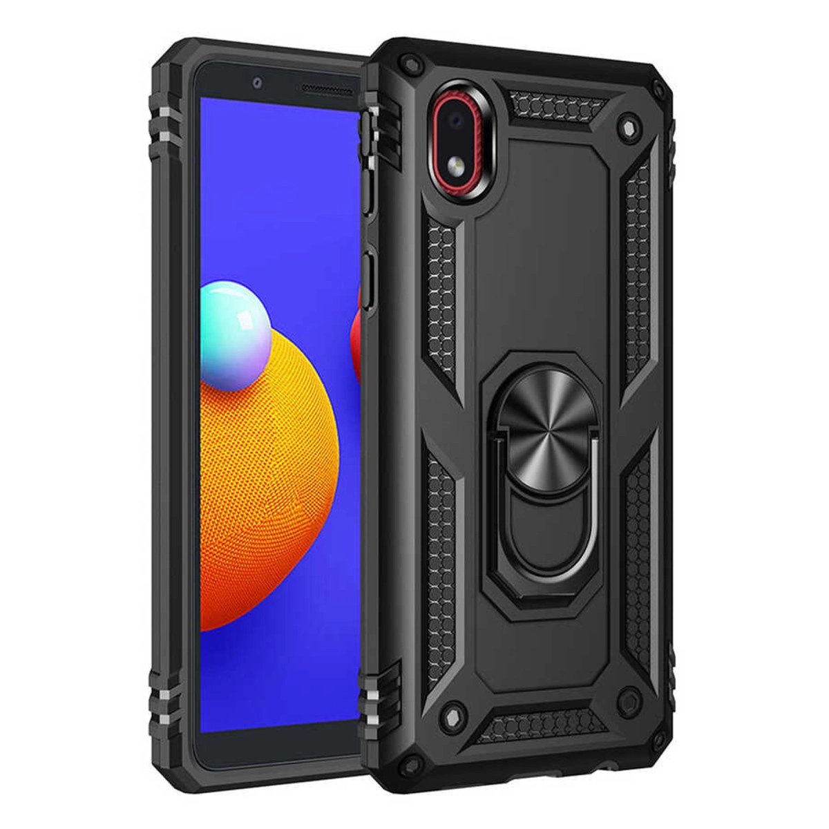 Galaxy A01 Core Kılıf Sofya Yüzüklü  Kapak - Siyah