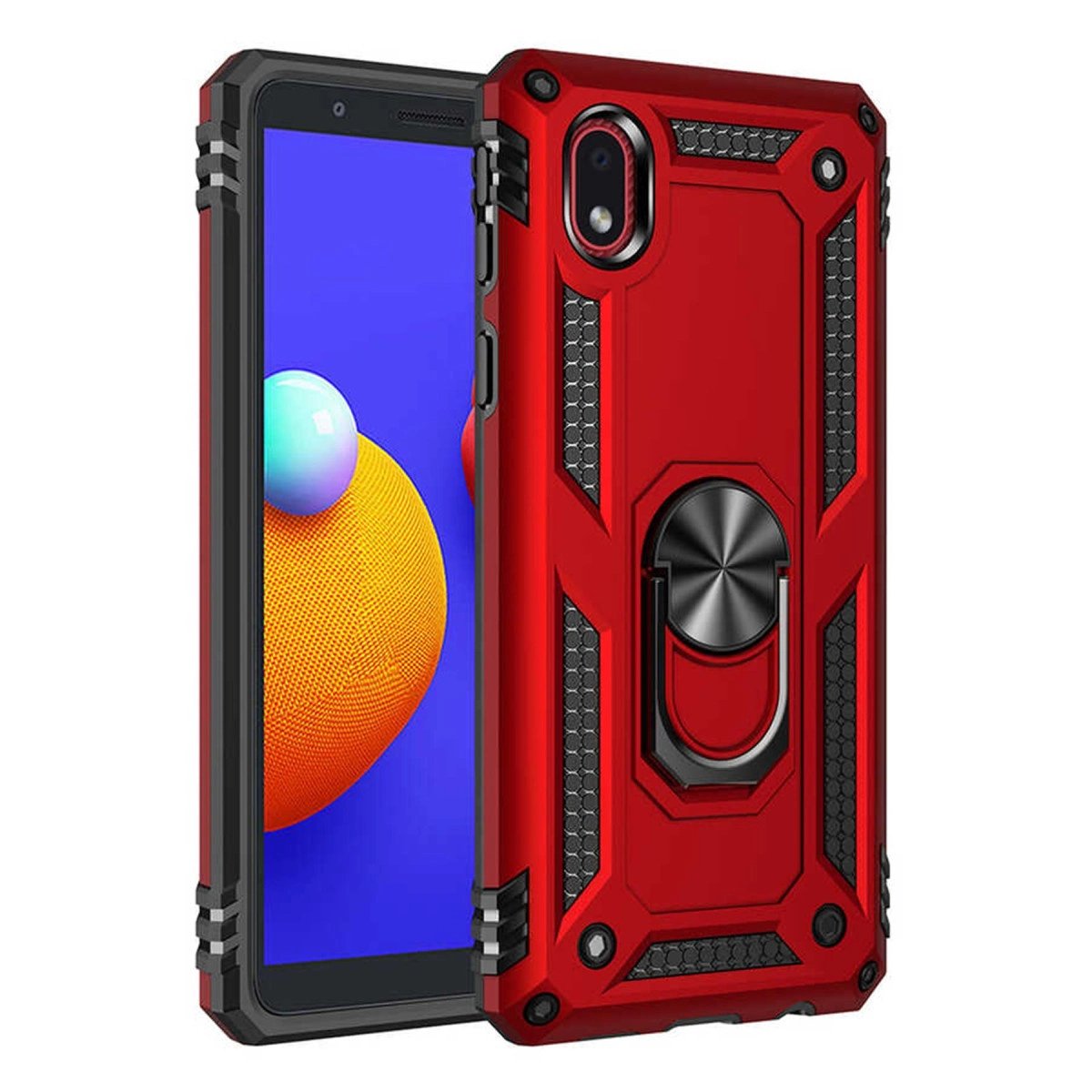 Galaxy A01 Core Kılıf Sofya Yüzüklü  Kapak - Kırmızı