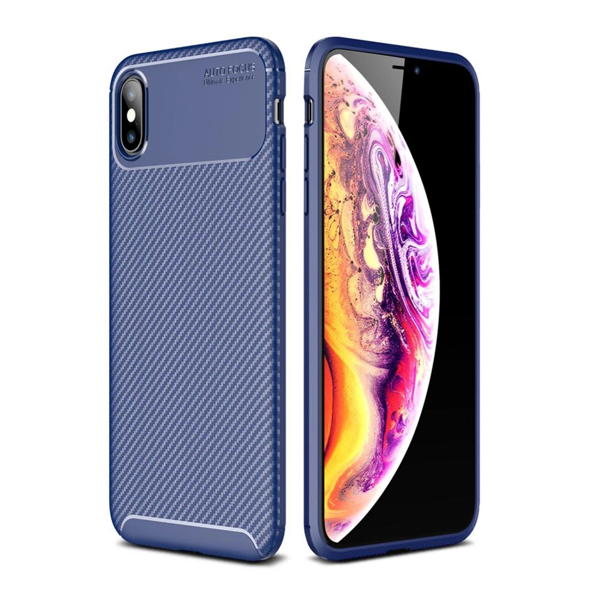 İphone Xs Max Kılıf Auto Focus Karbon Kapak - Lacivert İphone Xs Max Kılıf Auto Focus Karbon Kapak - Lacivert