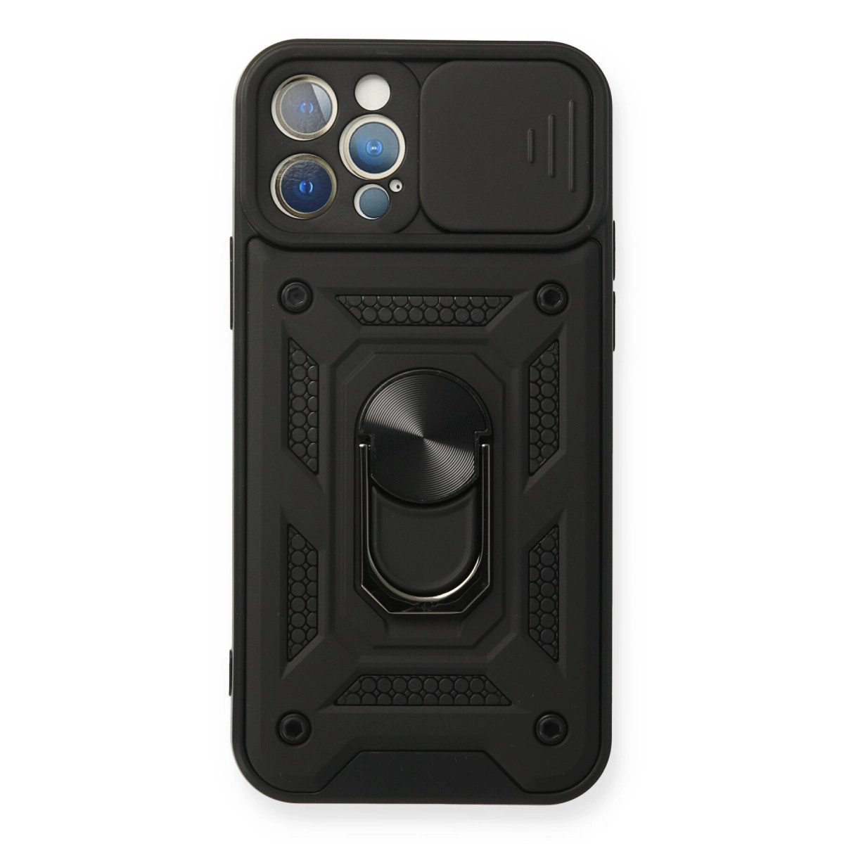İphone 12 Pro Kılıf Pars Lens Yüzüklü Silikon - Siyah