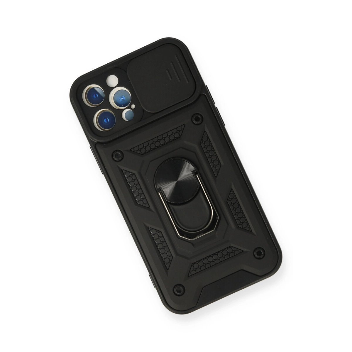 İphone 12 Pro Kılıf Pars Lens Yüzüklü Silikon - Siyah