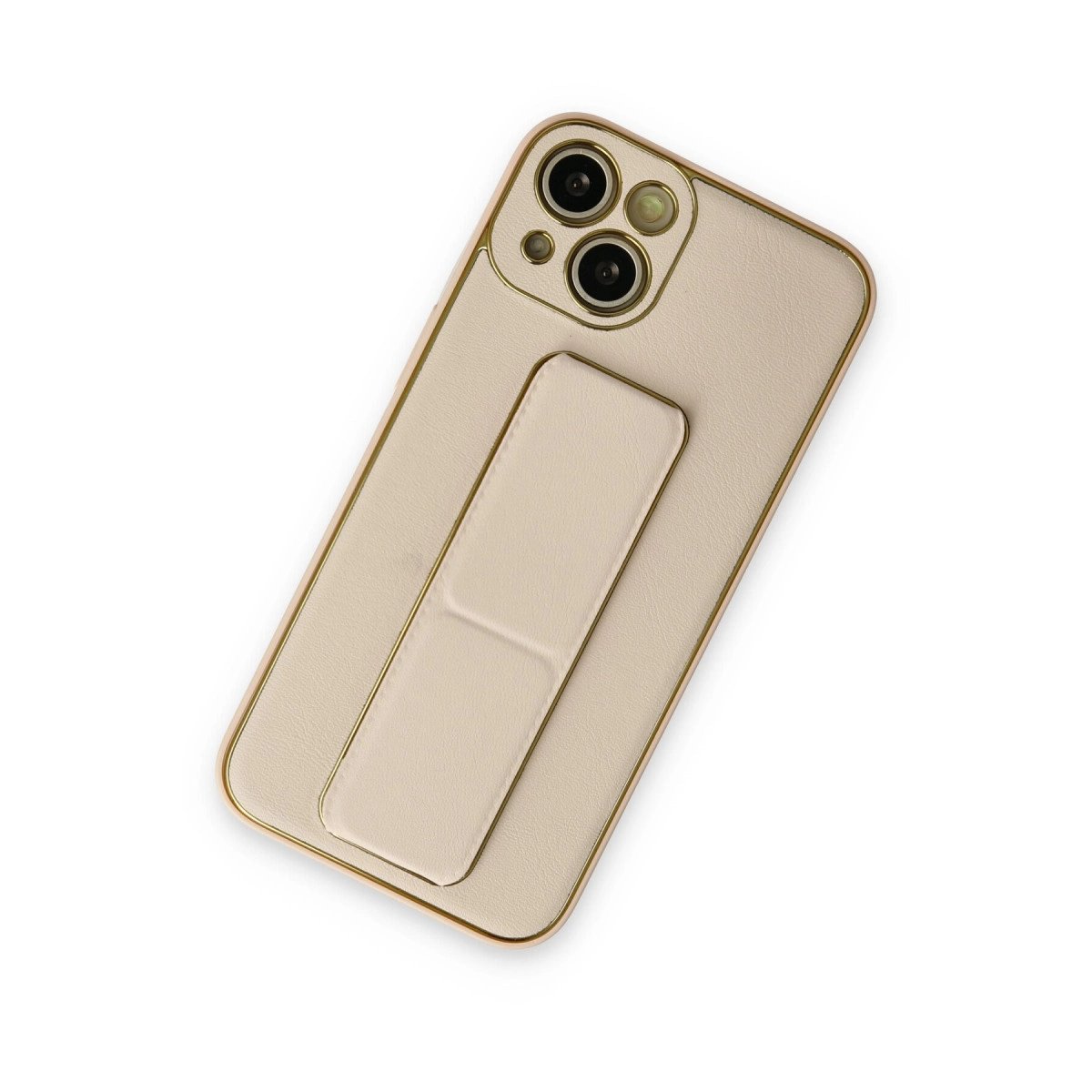 İphone 14 Plus Kılıf Coco Deri Standlı Kapak - Gold
