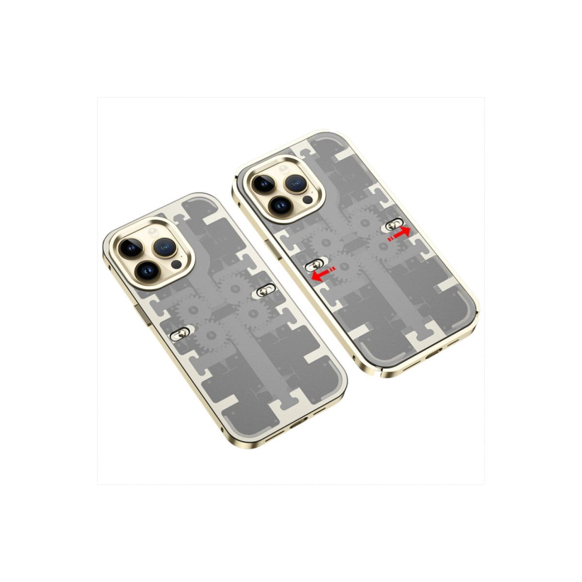 İphone 14 Pro Max Kılıf Mekanik Bumper Kapak - Gold