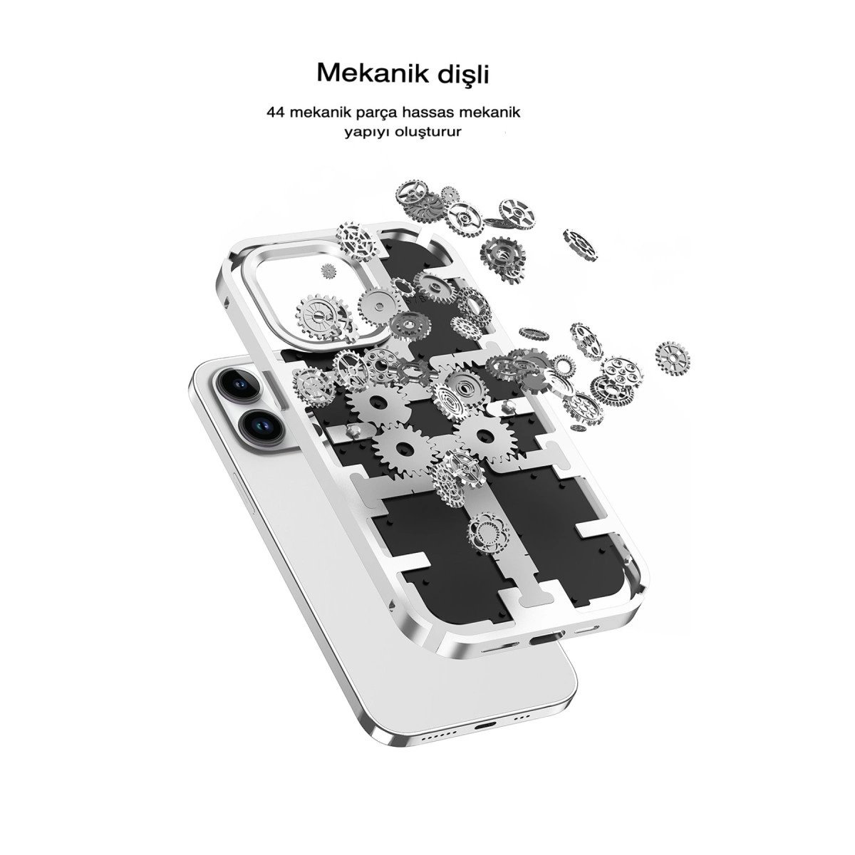 İphone 14 Pro Max Kılıf Mekanik Bumper Kapak - Gold