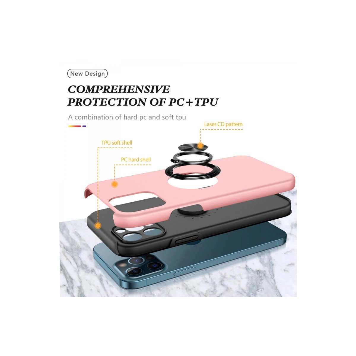 İphone 12 Pro Kılıf Elit Yüzüklü Kapak - Pembe İphone 12 Pro Kılıf Elit Yüzüklü Kapak - Pembe