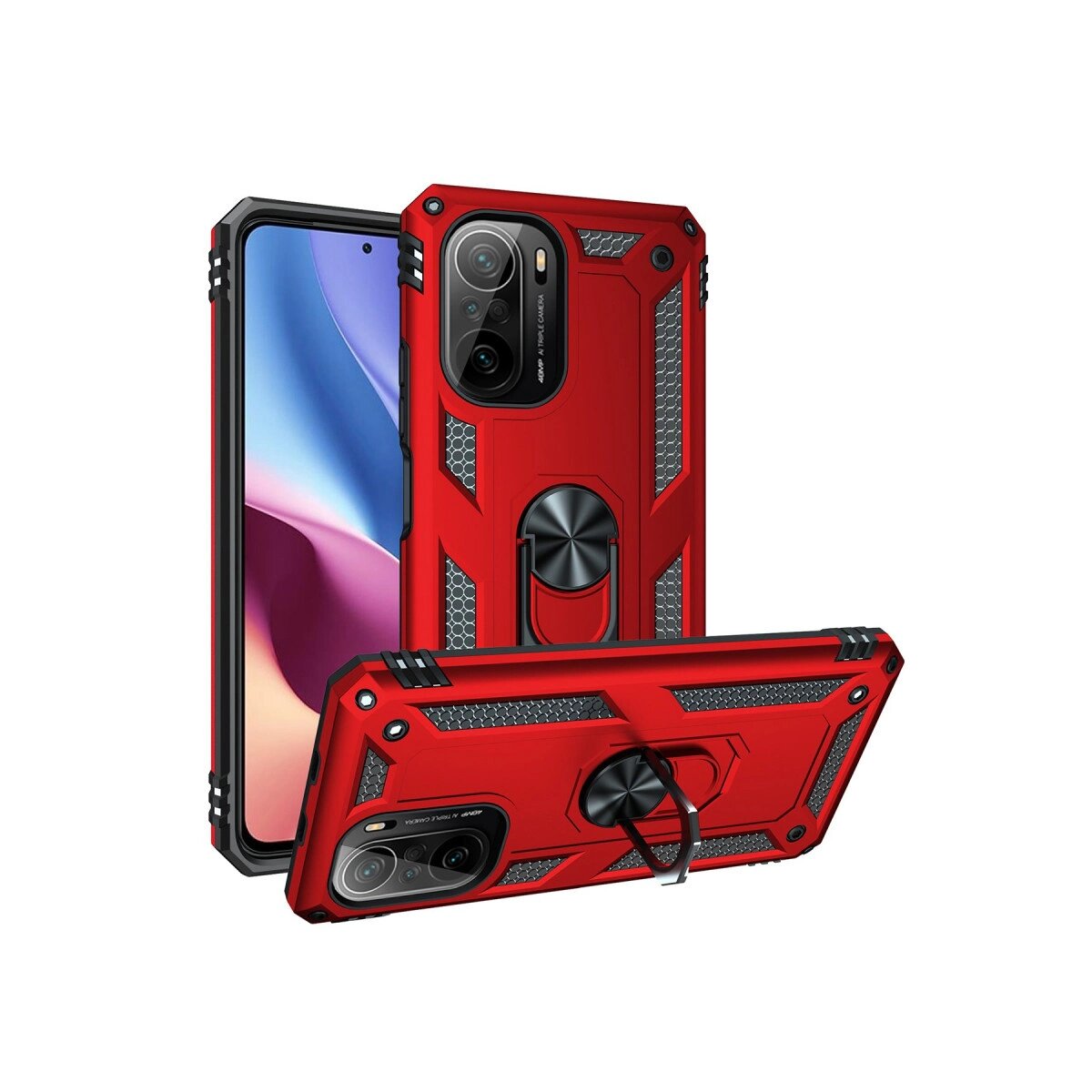 Xiaomi Poco F3 Kılıf Sofya Yüzüklü Silikon Kapak - Kırmızı Xiaomi Poco F3 Kılıf Sofya Yüzüklü Silikon Kapak - Kırmızı