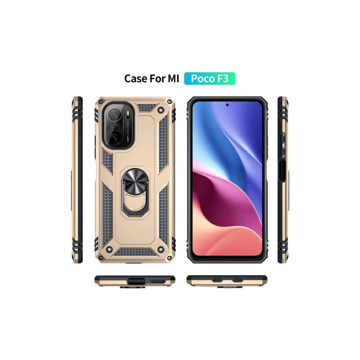 Xiaomi Poco F3 Kılıf Sofya Yüzüklü Silikon Kapak - Gold Xiaomi Poco F3 Kılıf Sofya Yüzüklü Silikon Kapak - Gold